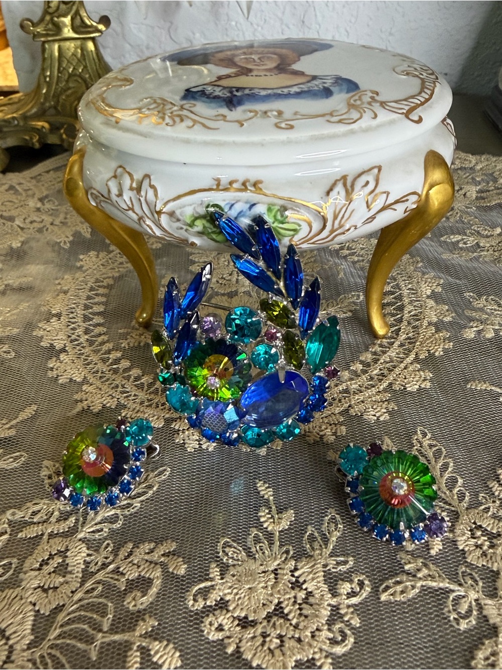 Juliana D&E for Weiss Multicolor Statement Brooch and Earrings Set Ref#9114